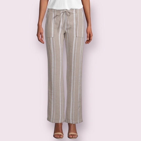 ALEXANDER Jordan Womens Linen Blend Pull On Mid Rise Linen Stripe Pants Medium - Picture 1 of 13